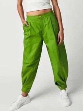 Free People Lucia Green Harem Pants Size 12 Pleated Crop